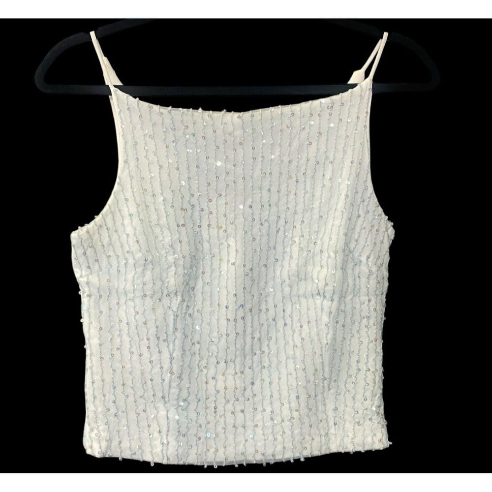 ALEXIA ADMOR Women Sleeveless Sequin Cropped Top Sz 8‎ White Feminine 94-19